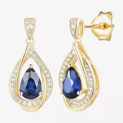 Lab Created Blue Sapphire 14K Gold Over Silver Drop Earrings