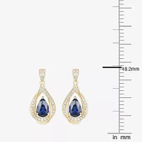 Lab Created Blue Sapphire 14K Gold Over Silver Drop Earrings