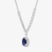 Womens Lab Created Blue Sapphire Sterling Silver Pendant Necklace