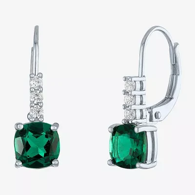 Womens Lab Created Green Emerald Sterling Silver Drop Earrings
