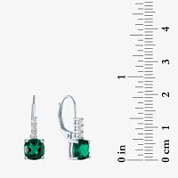 Lab Created Green Emerald Sterling Silver Drop Earrings