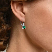 Lab Created Green Emerald Sterling Silver Drop Earrings