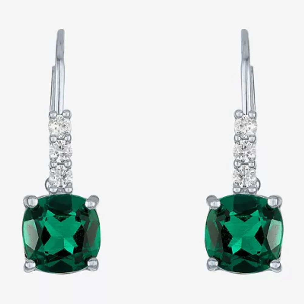 Lab Created Green Emerald Sterling Silver Drop Earrings