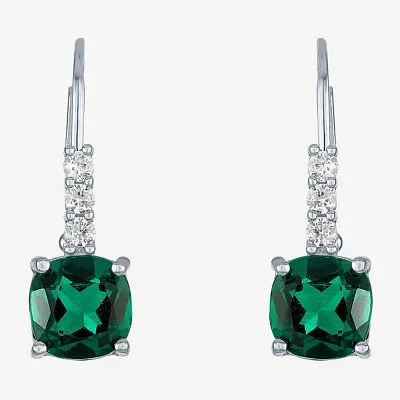 Lab Created Green Emerald Sterling Silver Drop Earrings