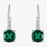 Lab Created Green Emerald Sterling Silver Drop Earrings