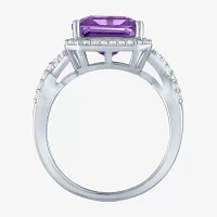 Womens Genuine Purple Amethyst Sterling Silver Cocktail Ring