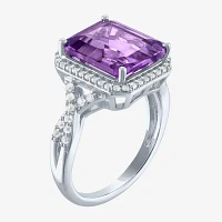 Womens Genuine Purple Amethyst Sterling Silver Cocktail Ring