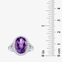 Womens Genuine Purple Amethyst Sterling Silver Oval Cocktail Ring