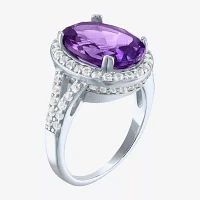 Womens Genuine Purple Amethyst Sterling Silver Oval Cocktail Ring