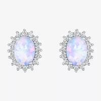 Lab Created White Opal Sterling Silver 10.4mm Stud Earrings