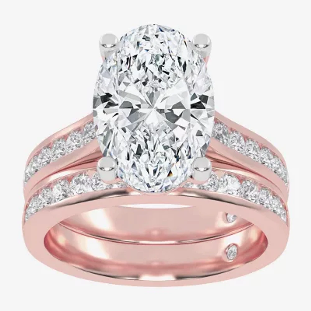 (G-H / Vs2-Si1) Womens 6 CT. T.W. Lab Grown White Diamond 14K Gold Side Stone Bridal Set