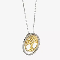 18K Gold over Silver 3-in-1 Cubic Zirconia Tree of Life Necklace