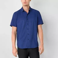 Stylus Mens Moisture Wicking Regular Fit Short Sleeve Button-Down Shirt