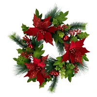 Northlight 24in Glittered   Unlit Indoor Christmas Wreath