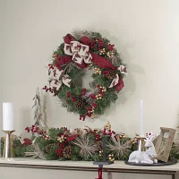 Northlight 24in Bows And Berries Unlit Indoor Christmas Wreath