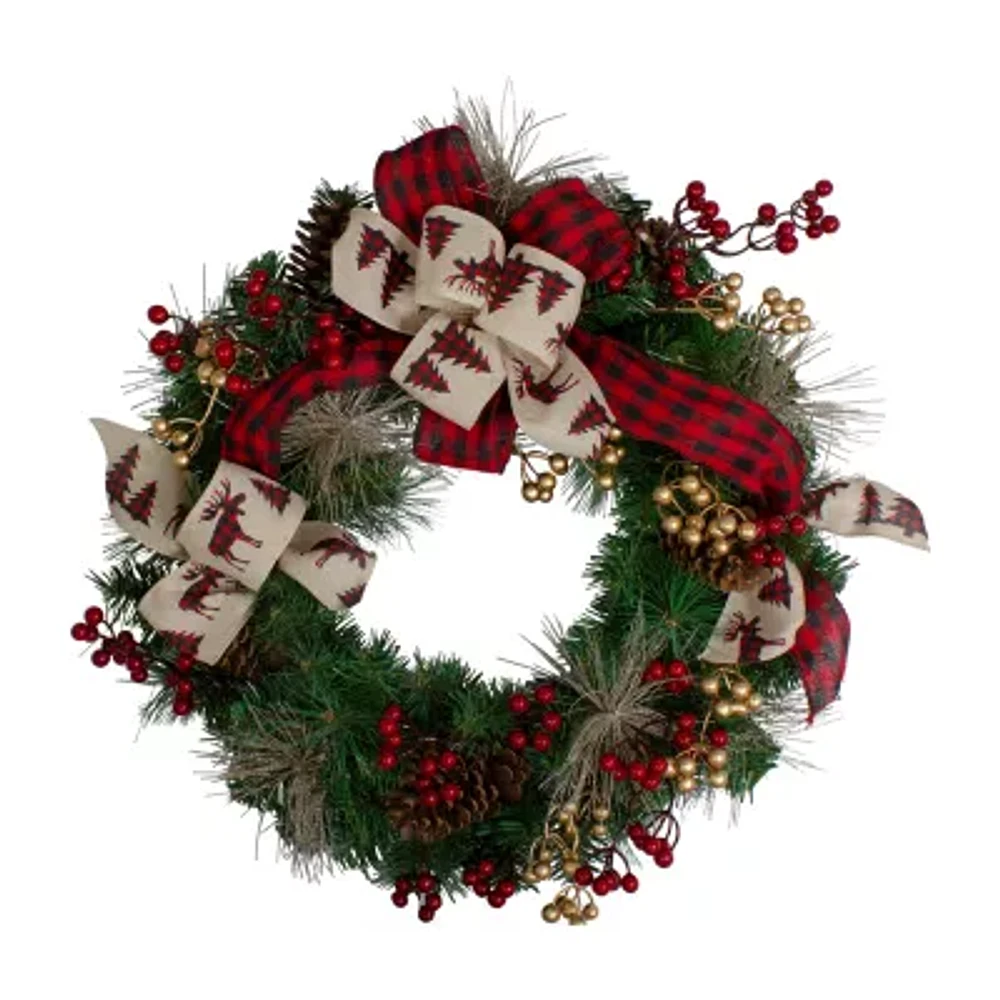 Northlight 24in Bows And Berries Unlit Indoor Christmas Wreath