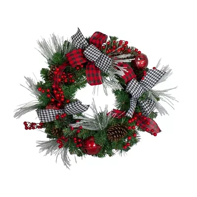 Northlight Plaid Houndstooth And Red Berries Indoor Wreath