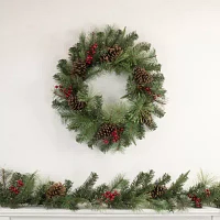 Northlight Pine And Berries Indoor Pre-Lit Christmas Wreath