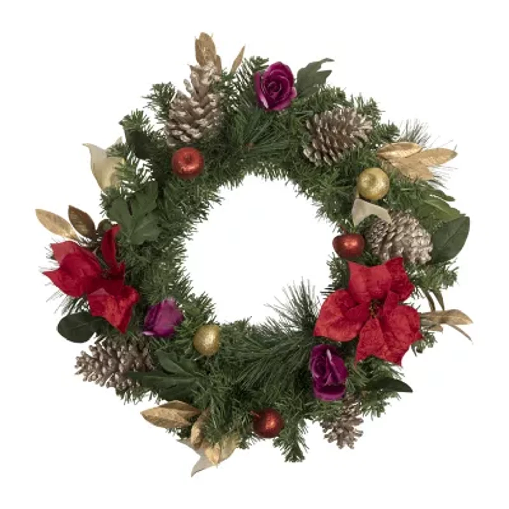 Northlight Poinsettia And Rose Indoor Christmas Wreath