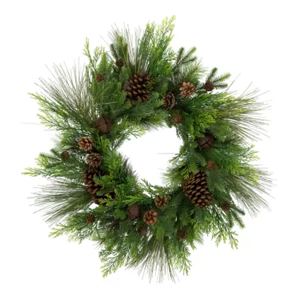 Northlight Pinecone And Jingle Bells Indoor Christmas Wreath