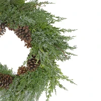 Northlight Frosted Cedar And Pine Cone Indoor Wreath