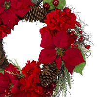 Northlight Poinsettia And Hydrangea Indoor Christmas Wreath