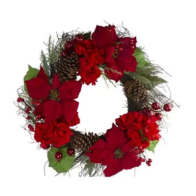 Northlight Poinsettia And Hydrangea Indoor Christmas Wreath