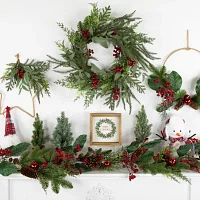 Northlight Mixed Foliage And Red Berries Indoor Christmas Wreath