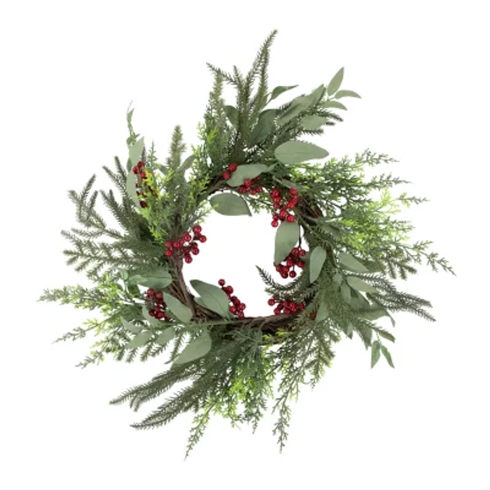 Northlight Mixed Foliage And Red Berries Indoor Christmas Wreath