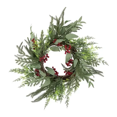 Northlight Mixed Foliage And Red Berries Indoor Wreath