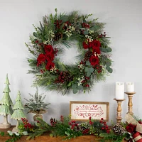 Northlight 30in Roses And Berries Unlit Indoor Christmas Wreath