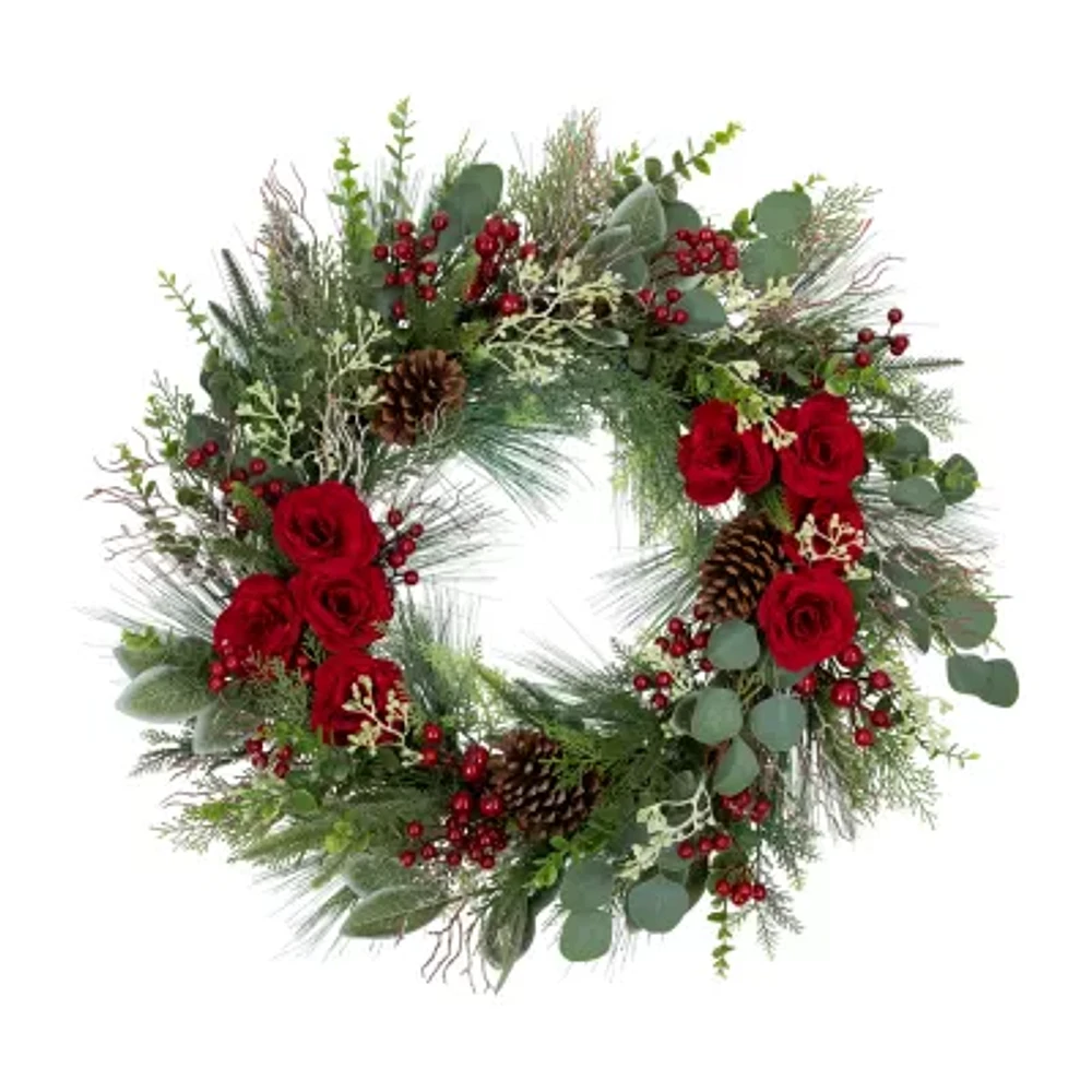 Northlight 30in Roses And Berries Unlit Indoor Christmas Wreath