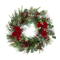 Northlight 30in Roses And Berries Unlit Indoor Christmas Wreath