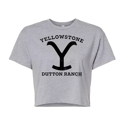 Juniors Yellowstone Logo Cropped Tee Womens Crew Neck Short Sleeve Graphic T-Shirt