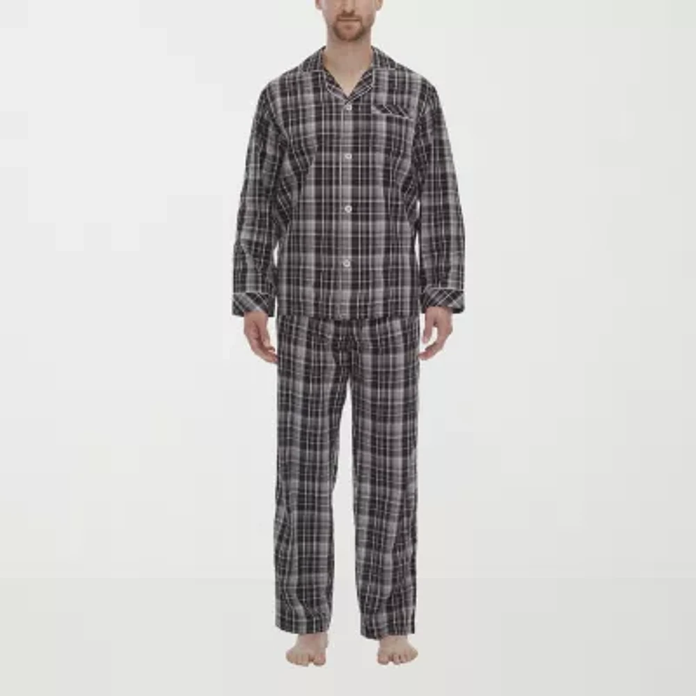 Residence Mens Poplin Long Sleeve 2-pc. Pant Pajama Set