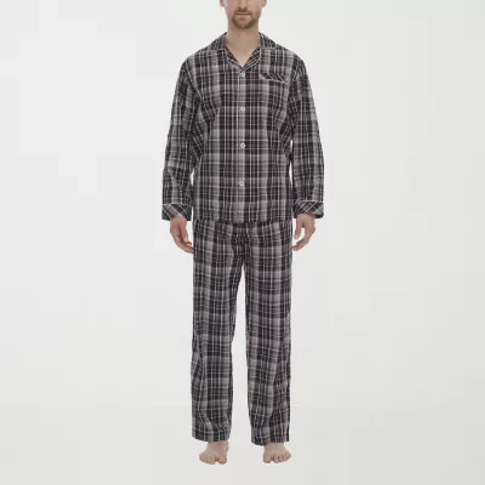 Residence Mens Tall Poplin Long Sleeve 2-pc. Pant Pajama Set