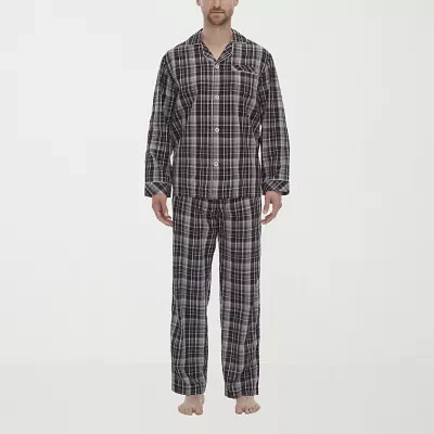 Residence Mens Tall Poplin Long Sleeve 2-pc. Pant Pajama Set