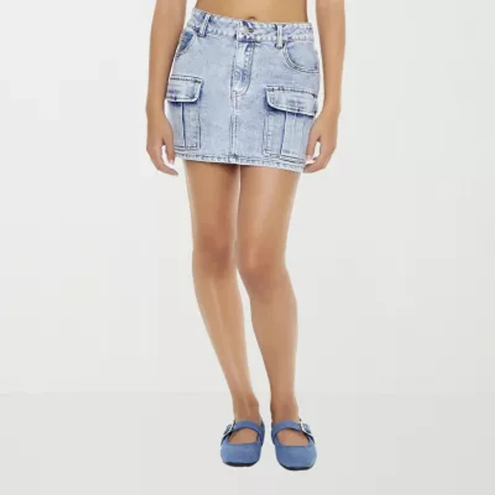 Forever 21 Cargo Pocket Womens Mid Rise Denim Skirt-Juniors