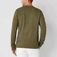 St. John's Bay Waffle Mens Henley Neck Long Sleeve Classic Fit Thermal Top