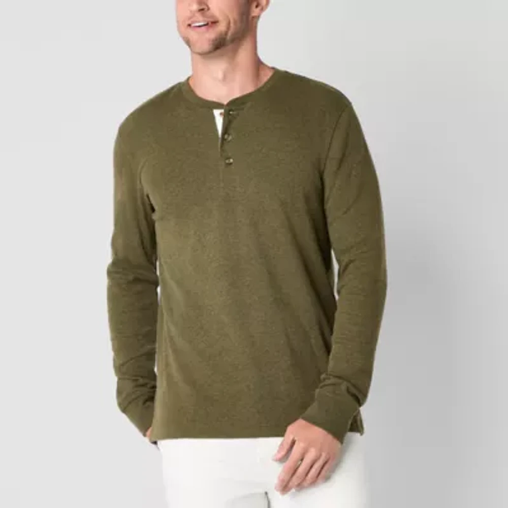 St. John's Bay Waffle Mens Henley Neck Long Sleeve Classic Fit Thermal Top