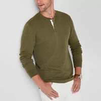 St. John's Bay Waffle Mens Henley Neck Long Sleeve Classic Fit Thermal Top