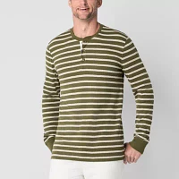 St. John's Bay Striped Waffle Mens Henley Neck Long Sleeve Classic Fit Thermal Top