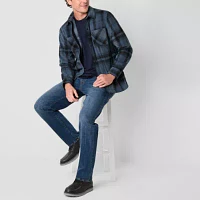 Arizona Mens Long Sleeve Plaid Button-Down Fleece Shirt Jacket
