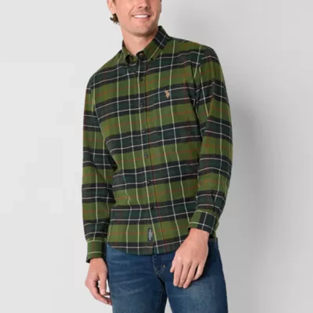 U.S. Polo Assn. Stretch Twill Mens Classic Fit Long Sleeve Plaid Button-Down Shirt