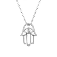 Faith" Womens Diamond-Accent Natural Diamond Hamsa Necklace in Sterling SIlver"