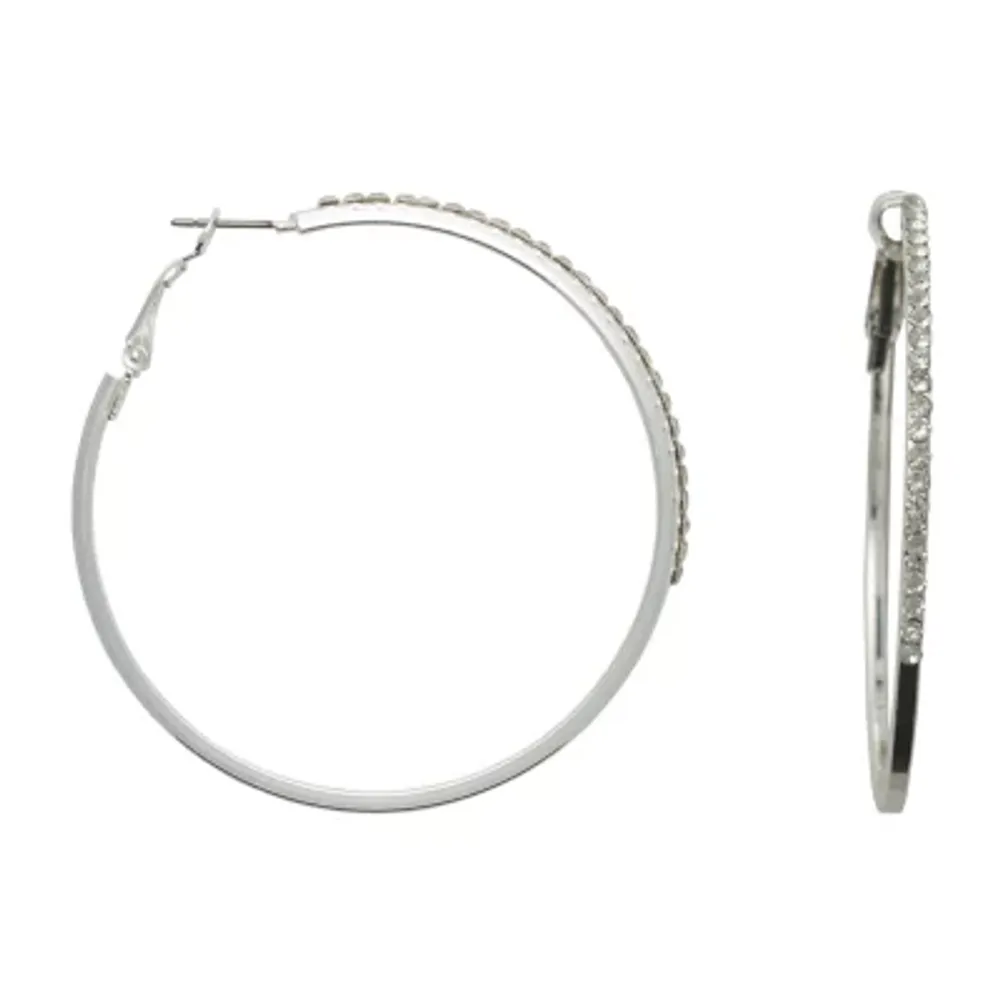 Bold Elements Silver Crystal Hoop Earrings