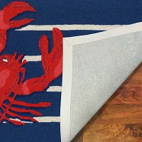 Liora Manne Frontporch Lobster On Stripes Hand Tufted Rectangular Rugs & Floor Coverings Indoor Outdoor Animal Accent