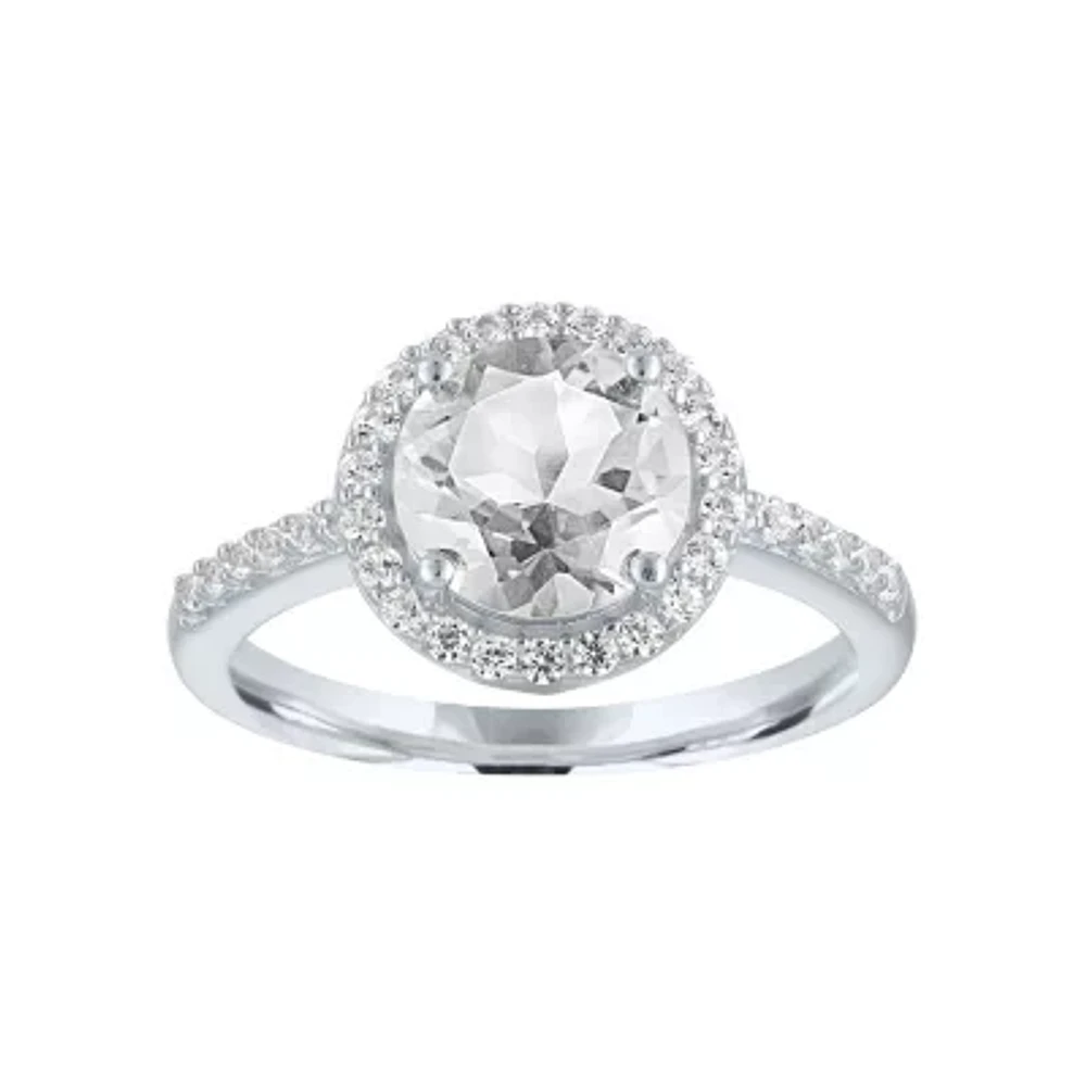 Womens Lab Created White Sapphire Sterling Silver Cocktail Ring