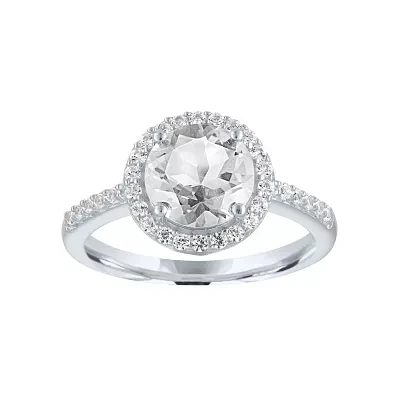 Womens Lab Created White Sapphire Sterling Silver Cocktail Ring