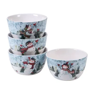 Certified International Watercolor Snowman 4-pc. Ceramic Ice Cream Bowl